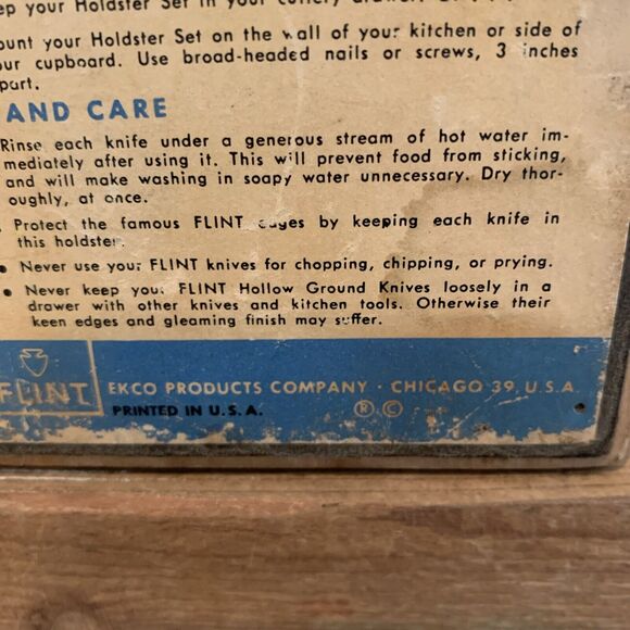 Vintage EKCO Flint Steak Knife Set of 6 Original Wood Holder Made in the USA - Picture 6 of 12